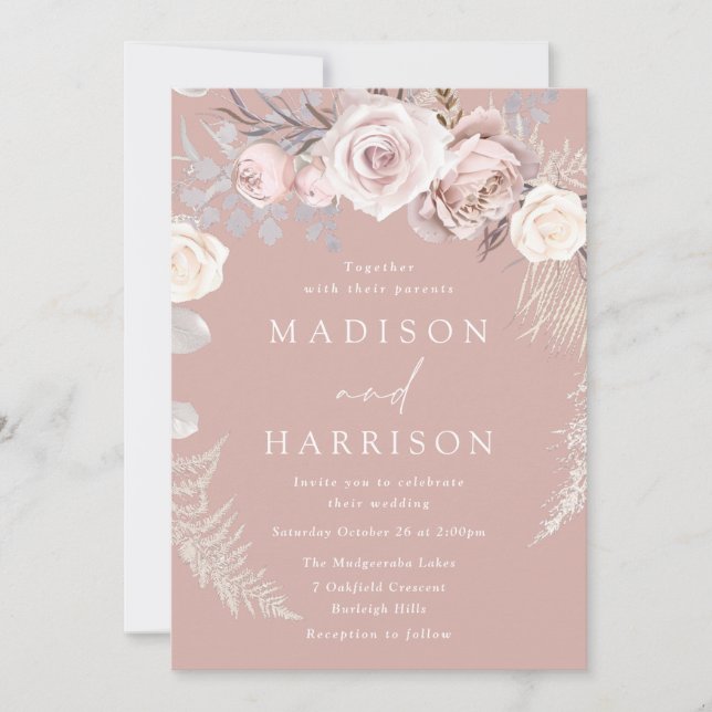 Invitation Dusty Rose Floral Wreath Beau Mariage (Devant)