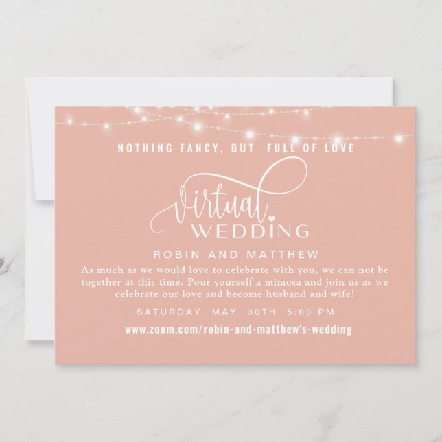 Invitation Dusty Rose Gold avec lumière Mariage virtuel en li (Devant)