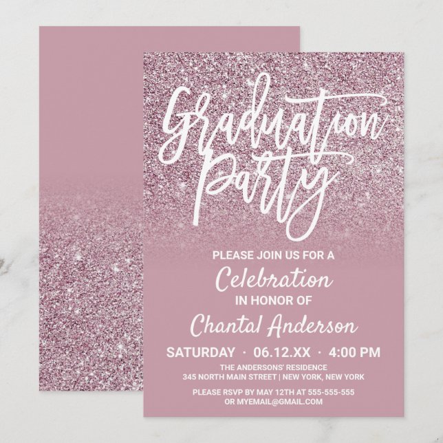 Invitation Dusty Rose Gold Rose Parties scintillant Ombre Gra (Devant / Derrière)
