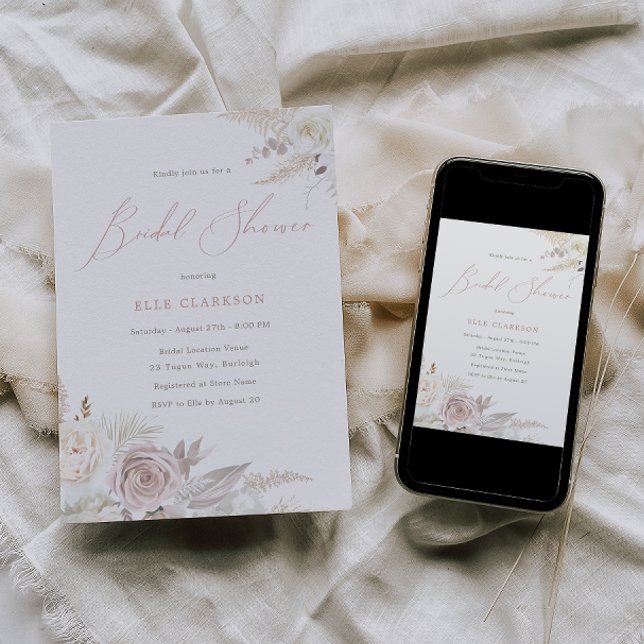 Invitation Dusty Rose & Ivory Elegant Fête des mariées (Créateur téléchargé)