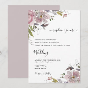Invitation Dusty Rose Mauve Blush rose Floral Mariage