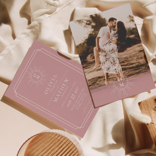 Invitation Dusty rose mi-siècle les années 70 Monogramme Mari