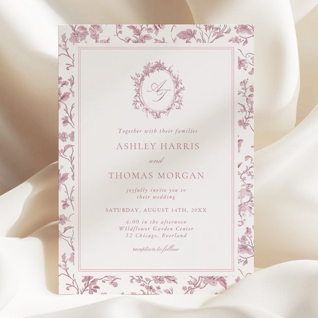 Invitation Dusty Rose Monogram Chinoiserie Wedding (Créateur téléchargé)