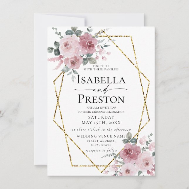 Invitation Dusty Rose or Aquarelle Blush Floral Mariage (Devant)