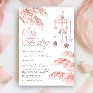 Invitation Dusty Rose Pampas Boho Rainbow Baby shower