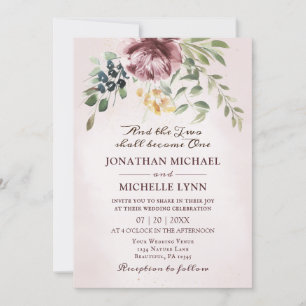 Invitation Dusty Rose Peony Floral Greenery Mariage chrétien