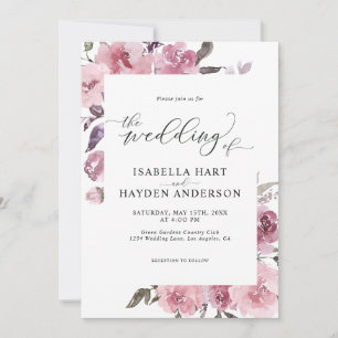 Invitation Dusty Rose Pink Pastel Floral Mauve Mariage