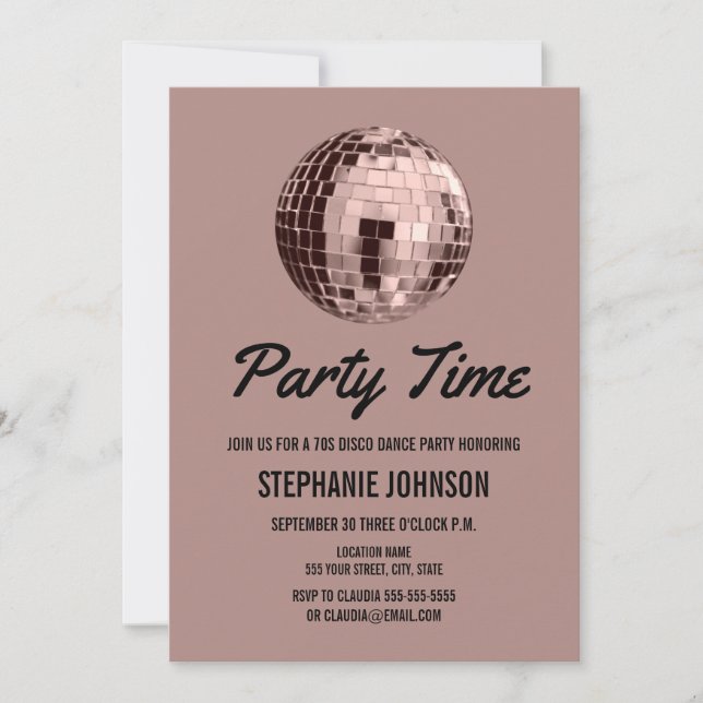 Invitation Dusty Rose Retro les années 70 Disco Ball Annivers (Devant)