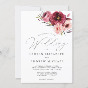 Invitation Dusty Rose rose Bourgogne Aquarelle Mariage floral