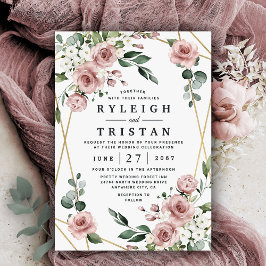 Invitation Dusty Rose rose et or Floral Mariage