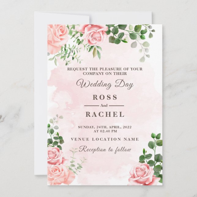 Invitation Dusty Rose rose et or Floral Mariage I (Devant)