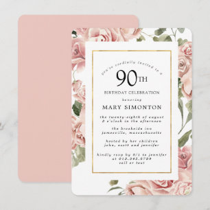 Invitation Dusty Rose Rose Floral 90e Gold Birthday Party