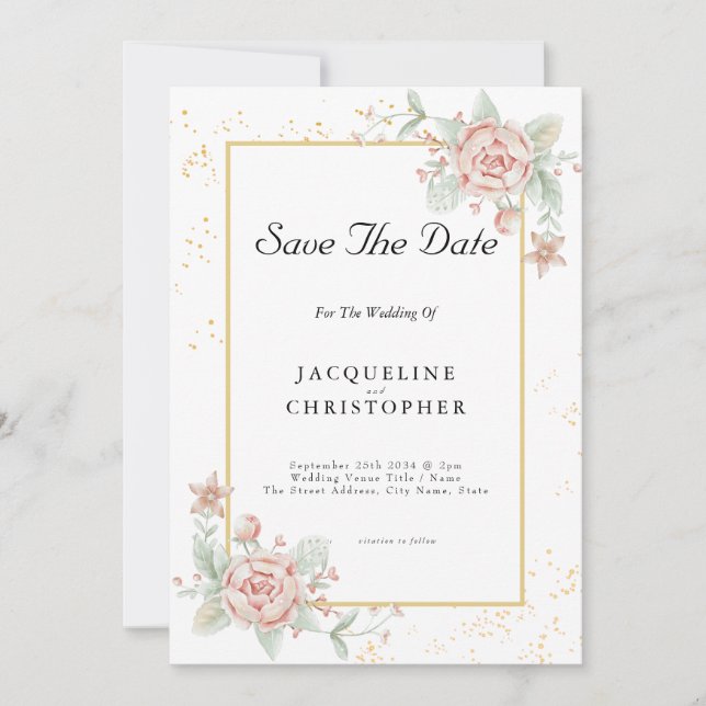 Invitation Dusty Rose Rose Floral Peony Enregistrer La Date M (Devant)