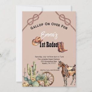 Invitation Dusty Rose rose Rodeo Western Cowgirl 1er annivers