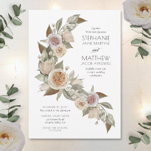 Invitation Dusty rose rose Rose Flowy Mariage botanique