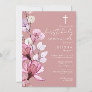 Invitation Dusty Rose Transparent Floral Première Sainte Comm