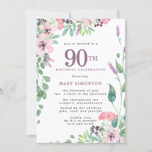 Invitation Dusty rose violet Fleur sauvage 90e anniversaire