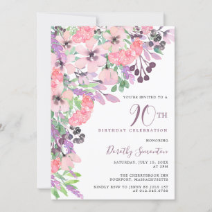 Invitation Dusty rose violet Fleur sauvage 90e anniversaire