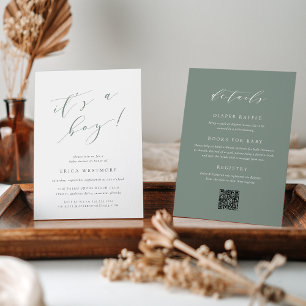 Invitation Dusty Sage "C'est un garçon" Tout en un Baby showe