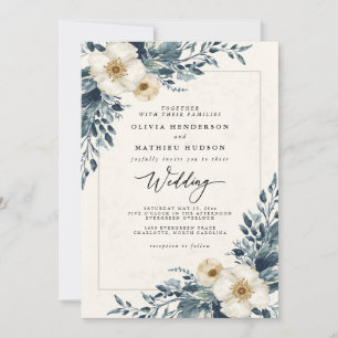 Invitation Dusty Turquoise Botanical Whimsy Mariage
