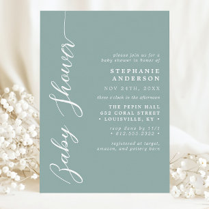 Invitation Dusty Turquoise Simple Modern Script Baby shower
