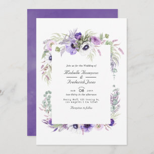 Invitation Dusty Violet Floral QR Code RSVP Mariage
