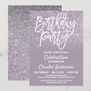 Invitation Dusty violet gris Faux Parties scintillant Ombre A