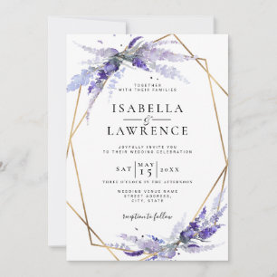 Invitation Dusty violet lavande Floral Gold Frame Mariage