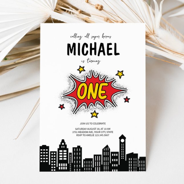 Invitation Dynamique Superhero 1er Anniversaire (Créateur téléchargé)
