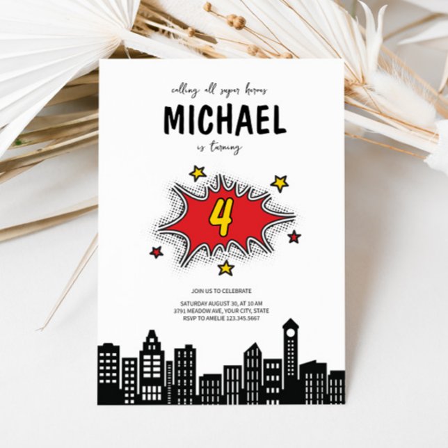 Invitation dynamique Superhero 4e anniversaire (Créateur téléchargé)