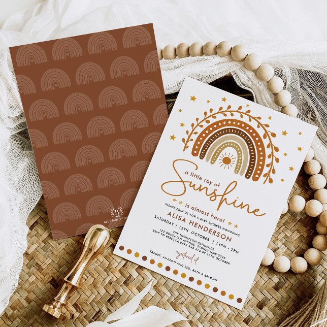 Invitation Earth Tone Boho Rainbow Stars Sunshine Baby shower (Créateur téléchargé)