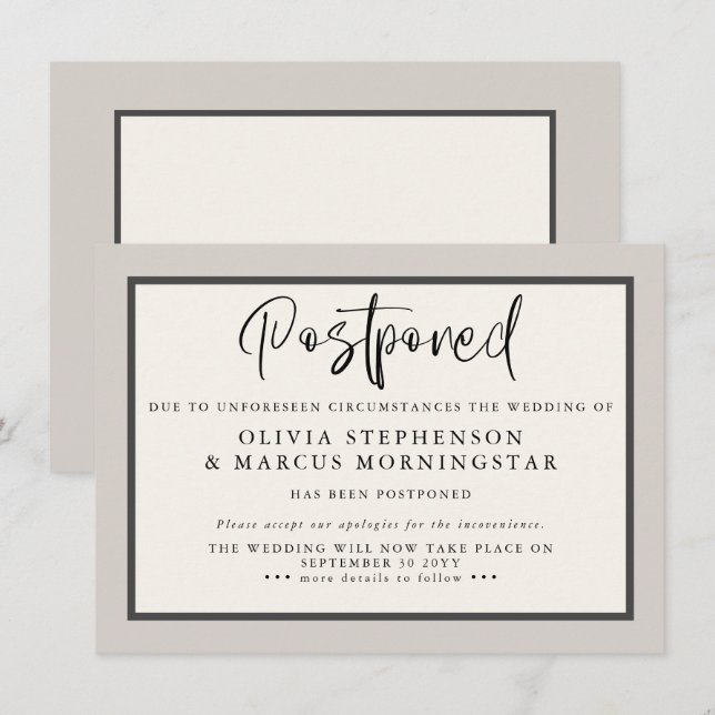 Invitation Earthtones - Annonce de report d'événement moderne (Devant / Derrière)