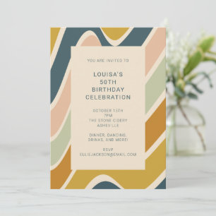 Invitation Earthy Boho Abstrait Wavy Turquoise fête d'anniver