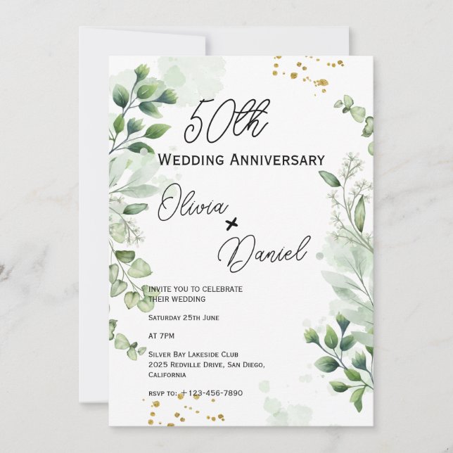 Invitation Earthy Boho Greenery Wedding Anniversary  (Devant)