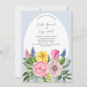 Invitation Easter Bruch and Egg Hunt Aquarelle, bleu