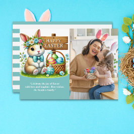 Invitation Easter Greetings! Adorable Bunny with Family Photo