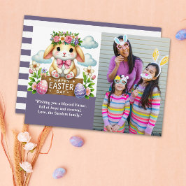Invitation Easter Greetings! Adorable Bunny with Family Photo