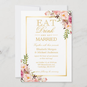Invitation EAT Boire et être marié Chic Gold Floral Mariage