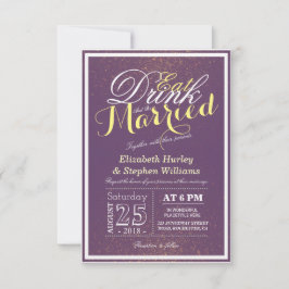 Invitation EAT Boire et être marié Chic Purple Gold Parties s