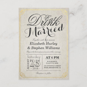 Invitation EAT Boire et être marié Damask Papier Bordure or