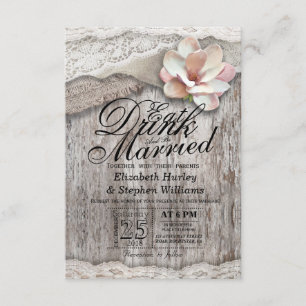 Invitation EAT Boire et être marié Mariage Bois Burlap Dentel