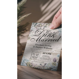 Invitation EAT Boire et être marié Mariage Floral Rustic Wood