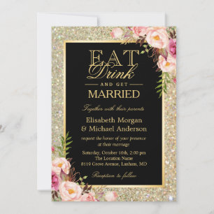 Invitation EAT Boire et se marier Parties scintillant Floral 