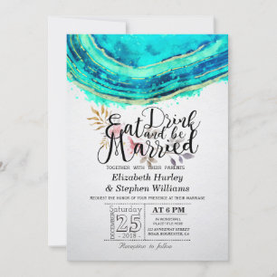 Invitation EAT Boire être marié Mariage Turquoise Gold Agate 