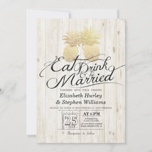 Invitation EAT Drink Be Marié Mariage Gold Pineapple Couple