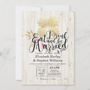 Invitation EAT Drink Be Marié Mariage Gold Pineapple Couple