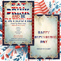 Invitation Eat Drink & Be Patriotique 4 Juillet Parti Shabby 