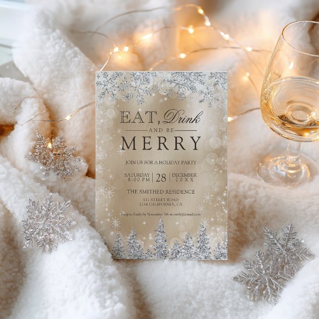 Invitation Eat Drink Merry Gold Silver Christmas party (Eat Drink Merry Gold Silver Christmas party Invitation)