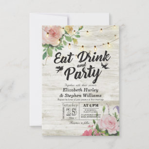 Invitation EAT Drink Party Rustique Floral String Mariage