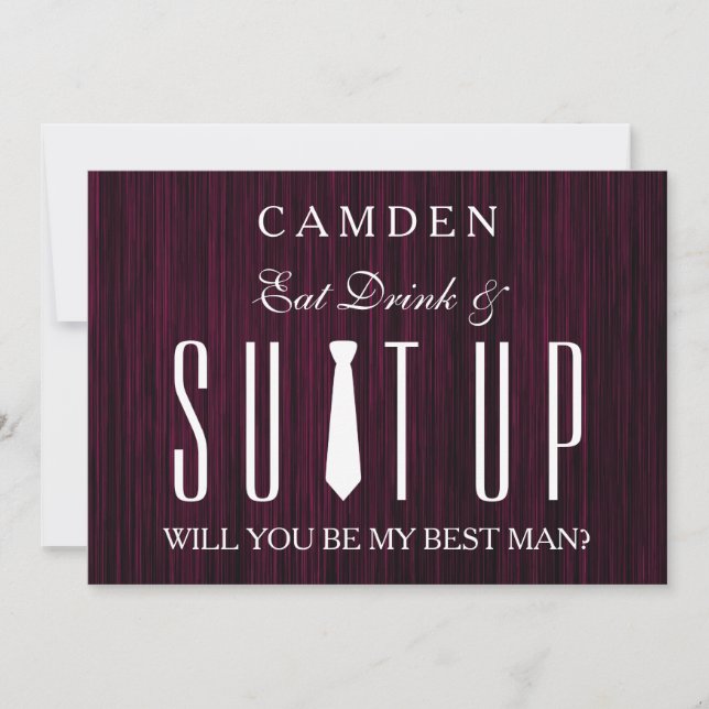 Invitation Eat Drink & Suitup Purple Serez-vous mon meilleur (Devant)